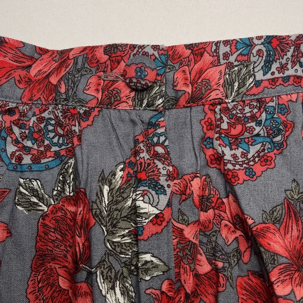 Diversity Womens Vintage 90s Pleated Midi Skirt 4 Petite Red Floral Paisley Boho